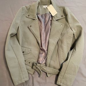 NWT Grey Faux Leather Moto Jacket Size M